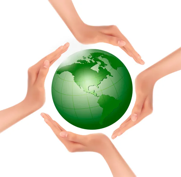 Hands holding a green earth. Vector. — Stock Vector