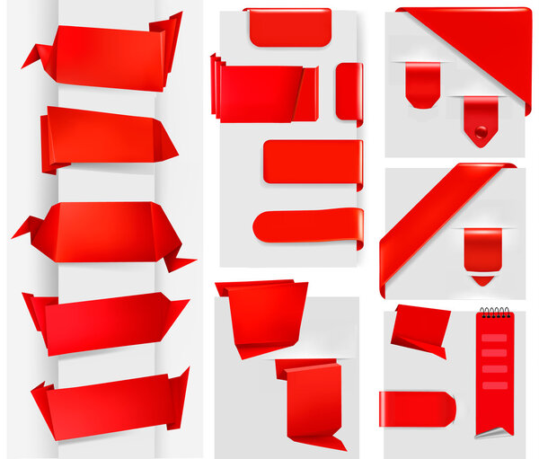 Huge set of red origami paper banners and stickers