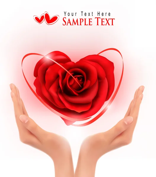 Concept d'amour tenant un cœur rouge dans les mains — Image vectorielle