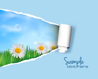 Nature background with ripped paper Vector illustration clipart