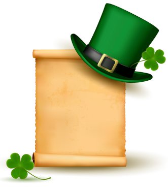 Saint Patrick Day card with clove leaf and green hat Vector illustration clipart