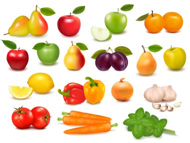 Big collection of fruits and vegetables Vector illustration clipart