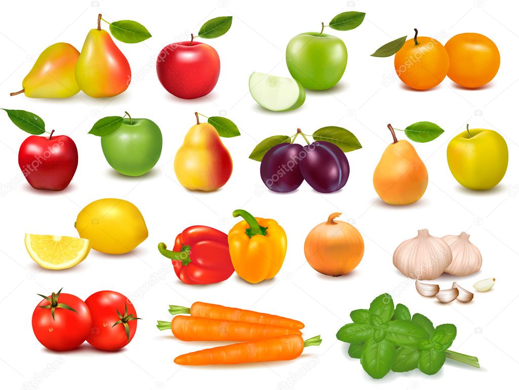Big collection of fruits and vegetables Vector illustration