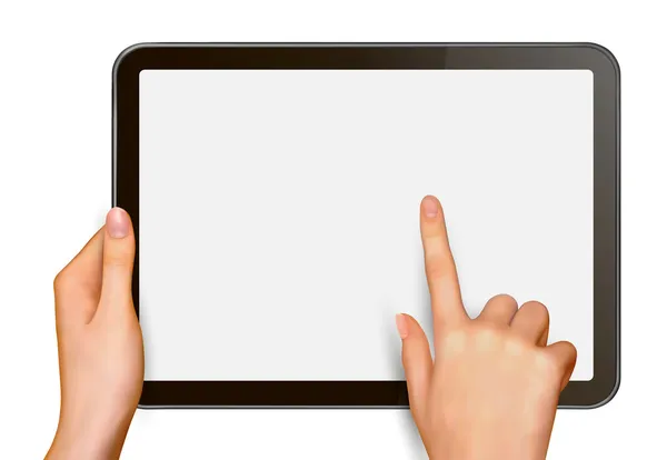 デジタル タブレット画面ベクトル図に触れる指 — ストックベクタ