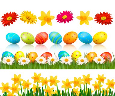 Big Easter set with traditional eggs and flowers Vector clipart