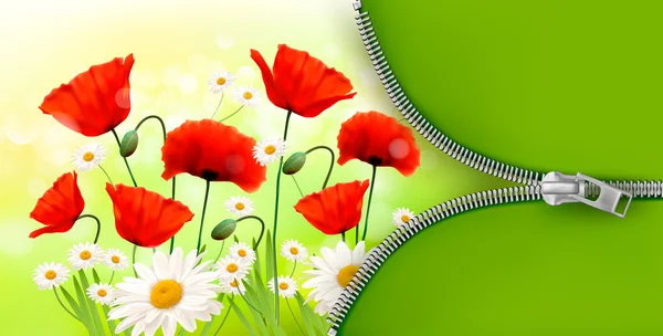 Fondo de flores de verano con cremallera Vector ilustración — Vector de stock