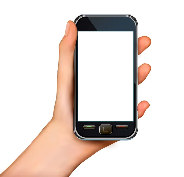 Рука, держащая смартфон с пустым экраном — стоковый вектор