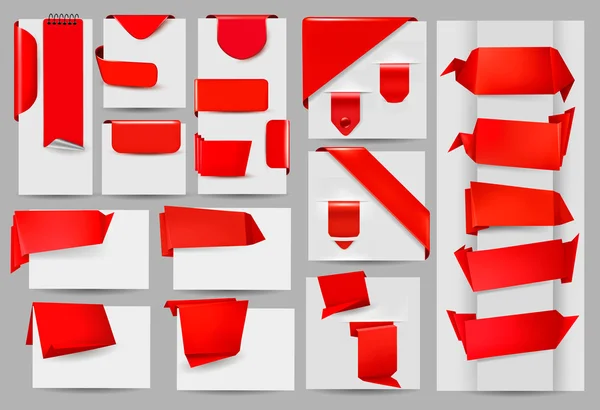 Stor samling av röda origami papper banderoller och dekaler vektor illustration — Stock vektor