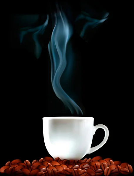 Hintergrund mit Tasse Kaffee und Kaffeekörner-Vektorillustration — Stockvektor
