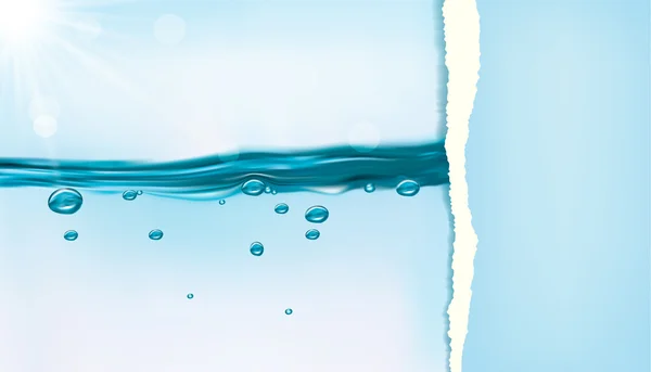 Hintergrund mit blauem Wasser und zerrissenem Papiervektor — Stockvektor
