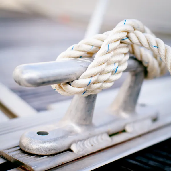 Steel anchor on boat or ship. Royalty Free Stock Images
