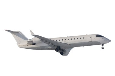 Bombardier CRJ200 prepared to landing. Isolated clipart