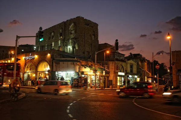 Δρόμο της πόλη jaffa, Τελ Αβίβ μέσα στη νύχτα, Ισραήλ — Φωτογραφία Αρχείου