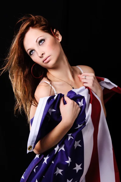 Girl with American flag — Stock Photo, Image