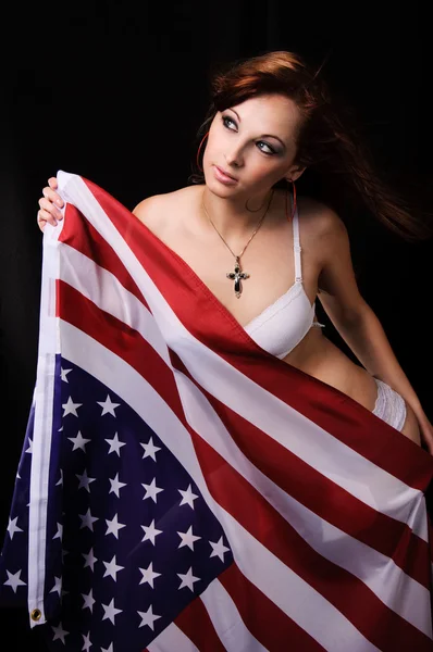 Dziewczyna z amerykańską flagę — Zdjęcie stockowe