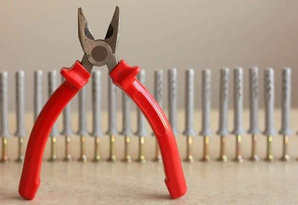 Pliers with dowels — Stock Photo, Image