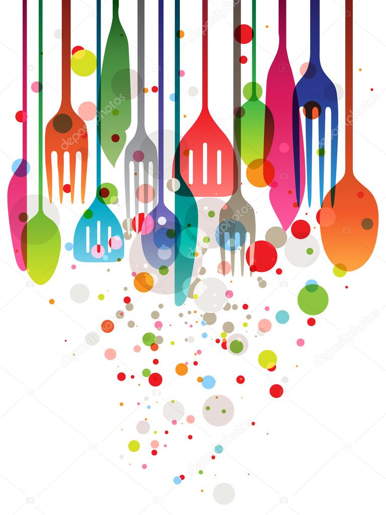 Beautiful vector illustration with multicolored utensils for all kind of food related designs