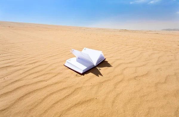 Notizbuch in Sanddünenwüste — Stockfoto