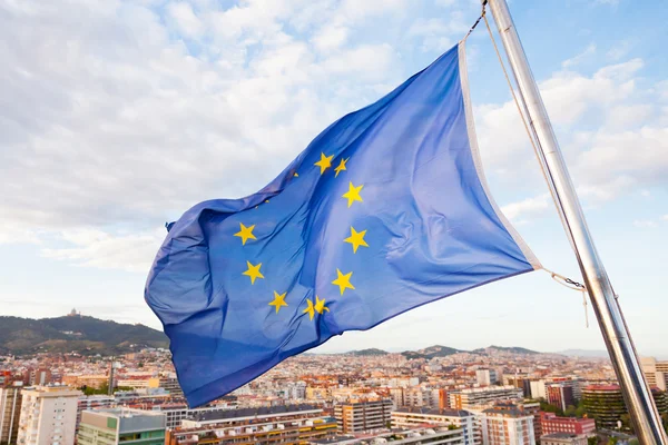 Flag of Europe under Barcelona — Stock Photo, Image
