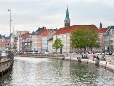 Frederiksholms Kanal and view on Town Hall tower in Copenhagen clipart