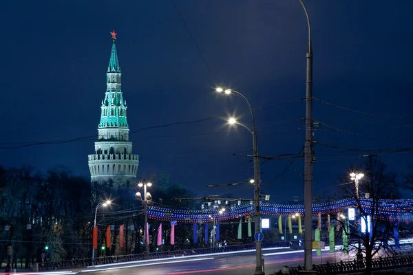 stock image Vodovzvodnaya Tower of Moscow Kremlin at night