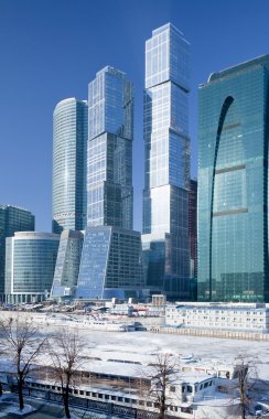 View on new Moscow City buildings in winter clipart