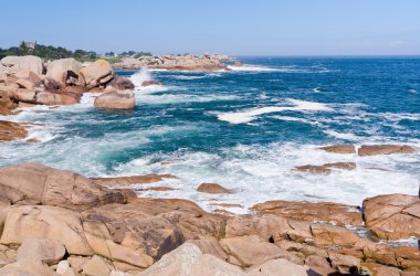 Rocks on Pink Granite Coast in France clipart