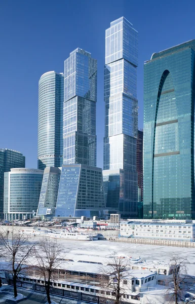 stock image View on new Moscow City buildings in winter
