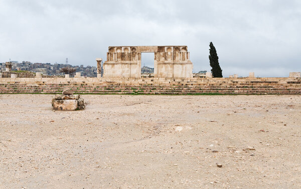 Ruins of Umayyad Mosque in antique citadel in Amman