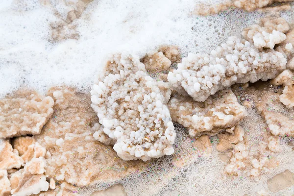 Kristal tuz dead sea beach üzerinde — Stok fotoğraf