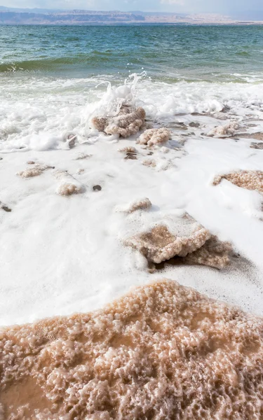 Kristályos só a Holt-tenger strand — Stock Fotó