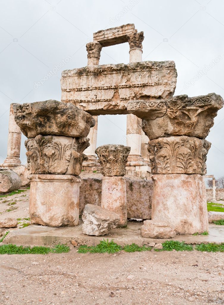 Ruins of Temple of Hercules in antique citadel in Amman