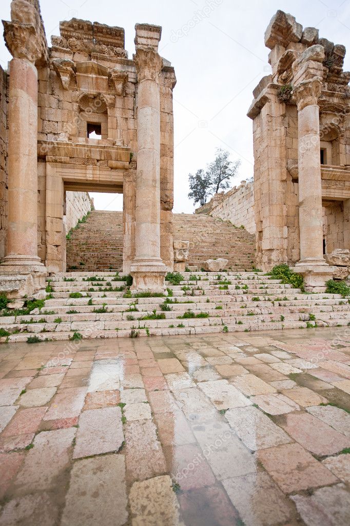 Steps and gate to Artemis temple in ancient town Jerash