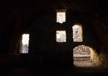 Inner windows in tower of castle Kerak, Jordan clipart