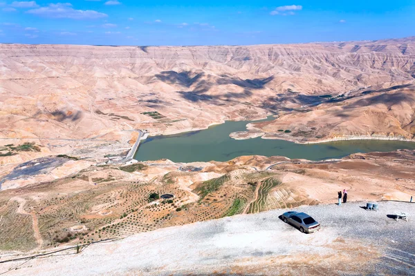 stock image Valley of Wadi Al Mujib river and dam, Jordan