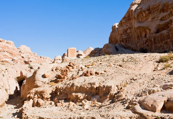 Cama de rio seca de Wadi Musa em Siq, Petra — Fotografia de Stock