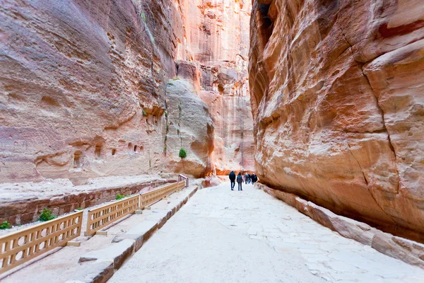 Via attraverso la gola di Siq alla città di pietra Petra , — Foto Stock
