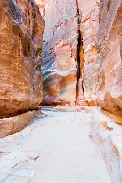 Siq - stretto passaggio per l'antica città Petra — Foto Stock