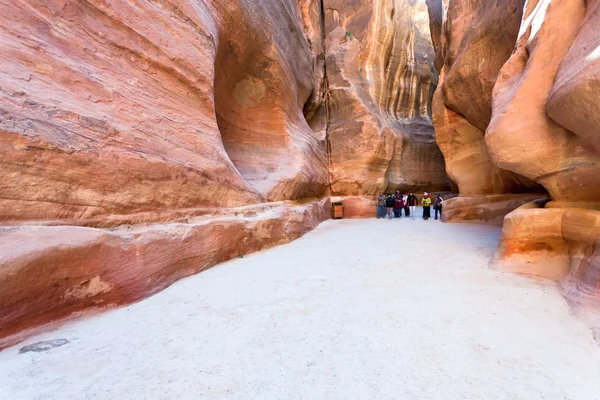El Siq - el desfiladero estrecho a la ciudad antigua Petra —  Fotos de Stock