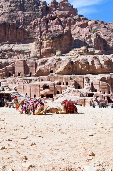 Στην κατασκήνωση των Βεδουίνων στον δρόμο της προσόψεις, πέτρα, Ιορδανία — Φωτογραφία Αρχείου