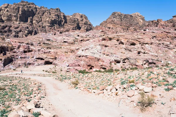 Landschaft der Stadt Petra mit alten Höhlen und Grab — Stockfoto