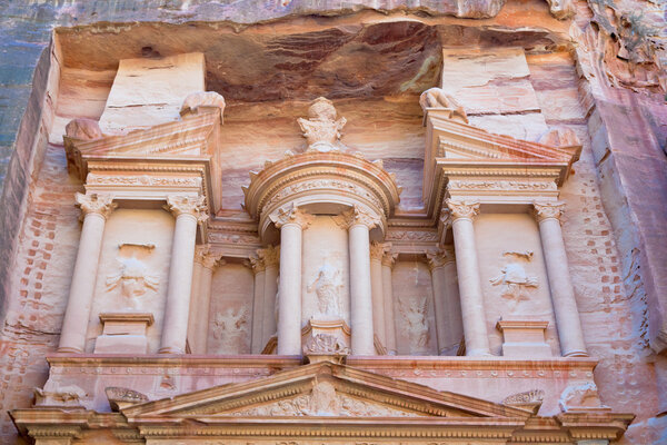 Upper level of facade The Treasury in Petra, Jordan