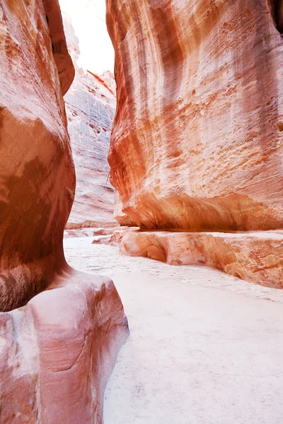 The Siq - narrow pass to ancient city Petra — Stock Photo, Image