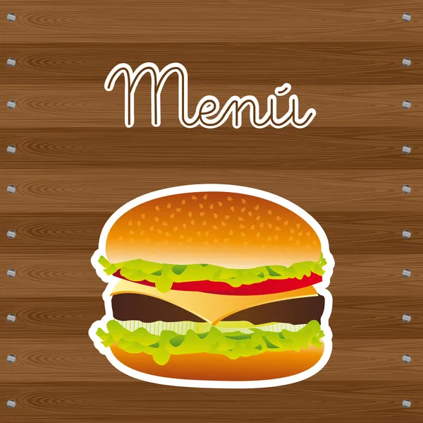 Hamburger over houten — Stockvector