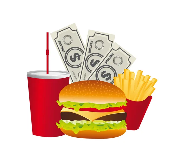 Fast food with bills — Stock Vector
