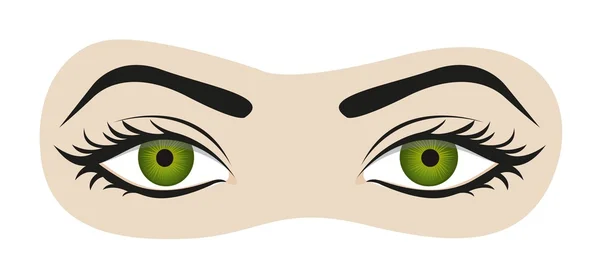 Ojos verdes con pestañas y cejas — Vector de stock