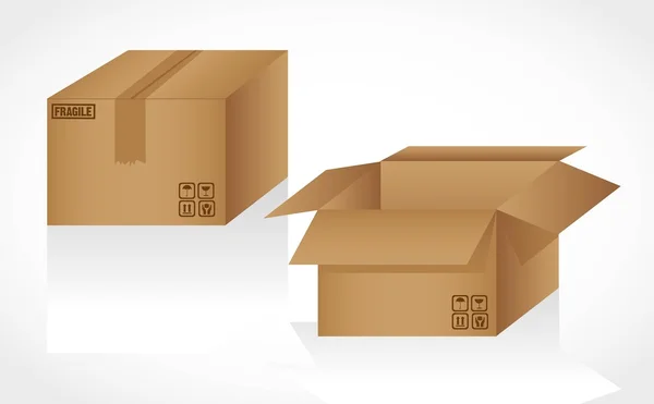 Boîtes en carton ouvertes et fermées — Image vectorielle