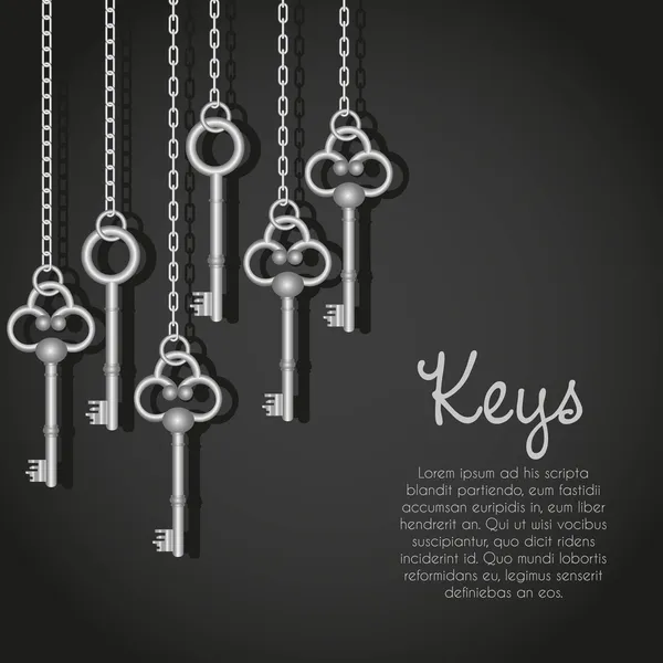 Old silver keys hanging string — Stock Vector