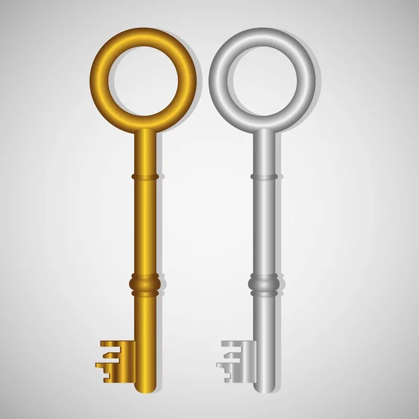 Old gold and silver keys — Stock Vector