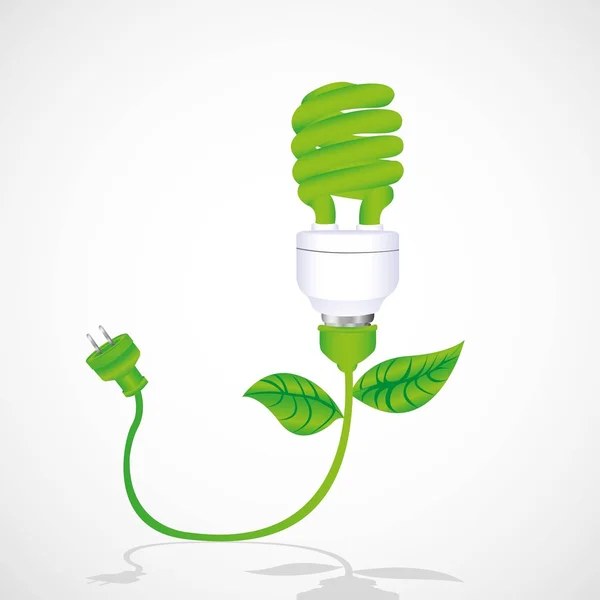 Eco lampa med kabel, löv och plug — Stock vektor